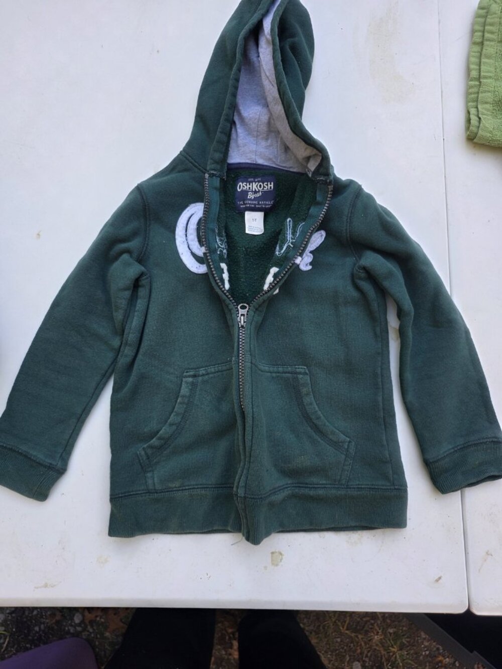OshKosh B'gosh Toddler Boys Full Zip Fleece Hoodie Size 5T Green 1895 Logo